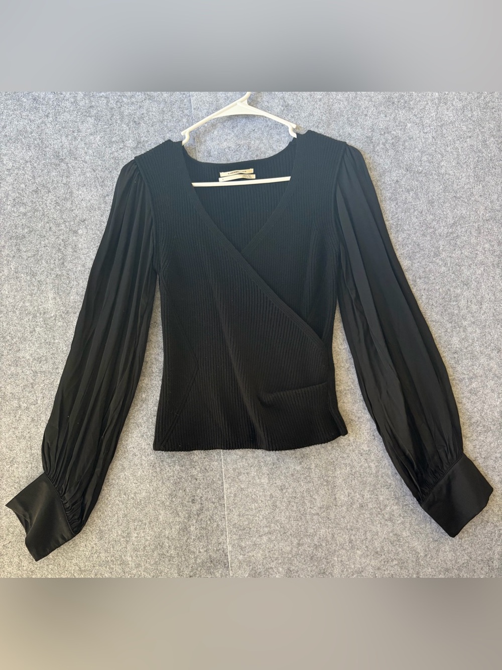Anthropologie Black Wrap-Effect Pleated Sleeve Top